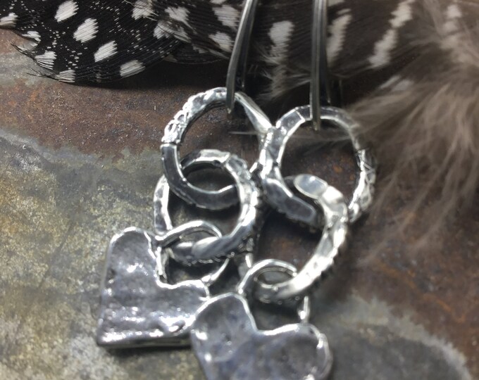 Rustic yet refined be still my heart Sterling silver earrings with French clip ear wires, great gift item