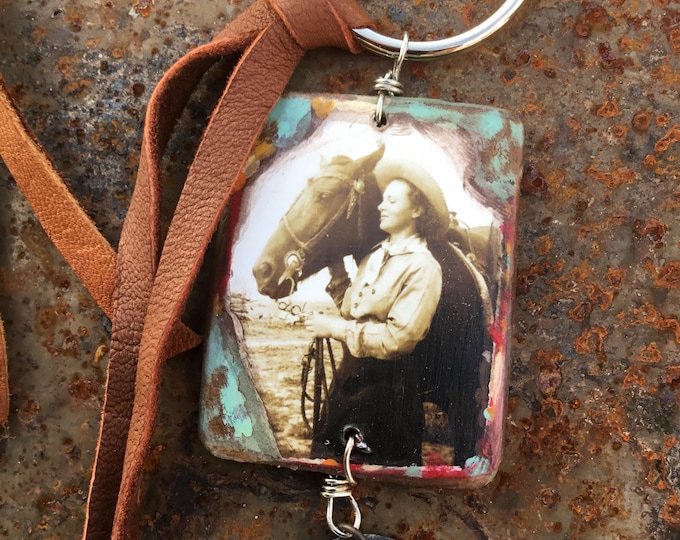 Cowgirl up key chains your choice of rearing Cowgirl or buddies, artisan crafted