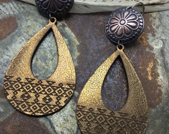 Copper and leather rustic earrings by Weathered Soul Sterling ear wires