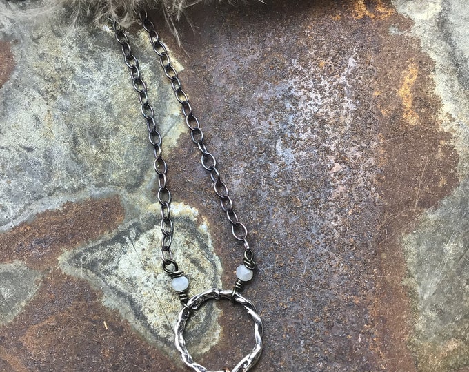 Herkimer diamond dainty necklace with sterling oxidized chain