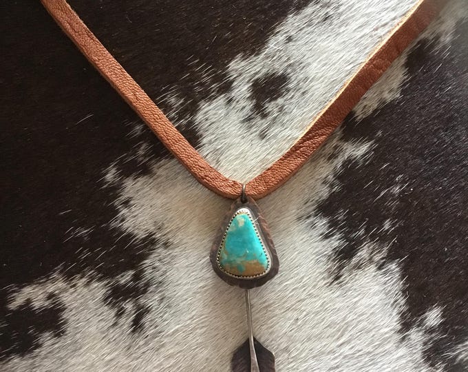 Rustic arrow all turquoise varies made to order choker necklace by Weathered Soul jewelry. Soft Elk leather cord and hook and eye closure