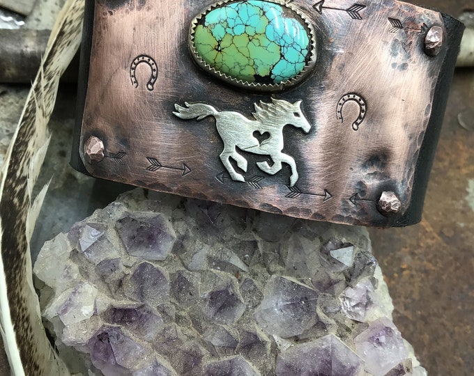 Made to order Running free cuff bracelet by Weathered Soul, horse lover, equestrian, cowgirl, rustic cuff, artisan cuff horse cuff turquoise