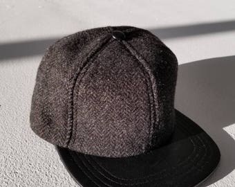 Herringbone Wool Tweed Lambskin Visor Baseball Hat