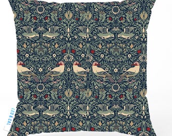 Funda de cojín con diseño de pájaros de William Morris Wintergarden, funda de cojín de algodón, decoración contemporánea para el hogar, sofá o sillón de salón.