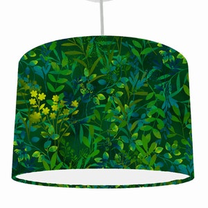 Botanical Lampshade, Leaf Lampshade Green And Blue Lampshade, Nature Themed Decor For Bedroom, Drum Light Shade, Green Lampshade Ceiling