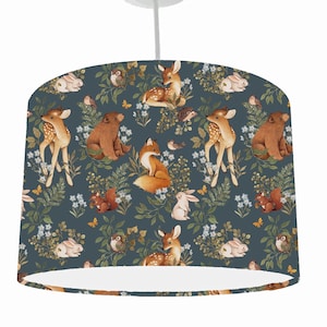 Woodland Animals Lampshade Children Bedroom Decor, Woodland Theme Nursery Baby Animal, Forest Animal Decor, Woodland Bear Nursery Decor Blue