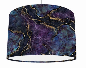 Blue And Copper Lamp Shade, Amethyst Purple Ceiling Shades, Modern Home Decor, Purple Marble Effect Lamp Shade With Diffuser, Blue Lighting