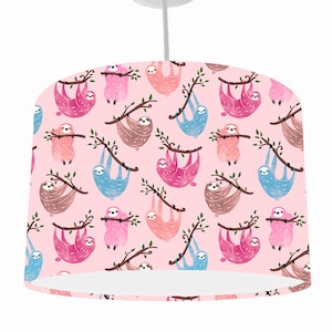 Pink Sloth Lampshade, Sloth Nursery Decor Girl, Hanging Sloth Bedroom Decor, Pink Lampshade For Nursery, Sloth Baby Gift For Girl, Kids Lamp