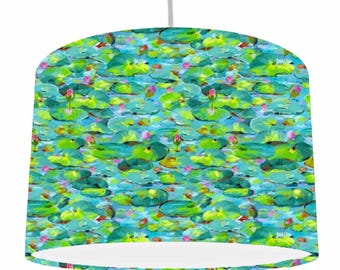 Waterlilies Watercolour Themed Drum Lampshade, Nature Style Home Decor, Ceiling Light Shade For Living Room, Table Lamp Shade, Gift For Mum