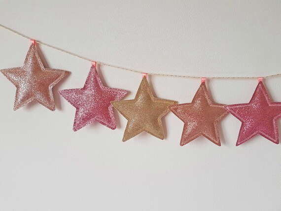 Rose Gold Star Garland Pink And Gold Nursery Decor Girl Rose Gold And Pink Bedroom Accessories Girl Bedroom Decor Pink Glitter Girl