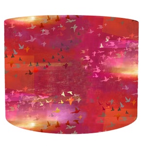 Sunset Lamp Shade Orange Decor, Bird Lampshade Red Sky Lampshade Red Lightshades, Nature Home Decor And Gifts, Red And Gold Lampshade Fabric