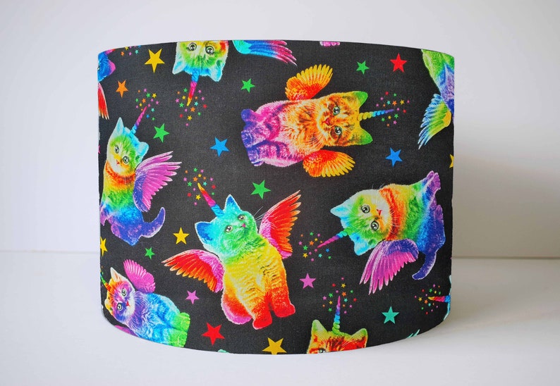Rainbow Cat Lampshade Ombre Fabric Light Shade Kitsch Home Decor Gift For Lover Lamp Ceiling Kitty