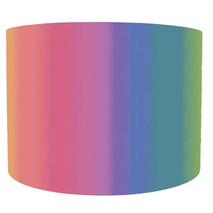 May include: A rainbow ombre lampshade with a gradient of pink, purple, blue, and green.