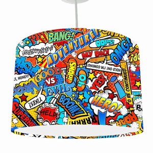Superhero Lampshade For Kids Room, Super Hero Lights Ceiling, Geeky Home Decor, Superhero Bedroom Decor Boys, Superhero Comic Lamp Shade