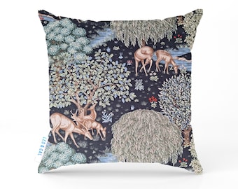 William Morris Granada Cushion Cover, Forest Animal Scene, Nature Inspired Sofa Decor, Dark Woodland Throw Pillow, Living Room Interiors