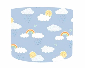 Rainbow And Cloud Lampshade Blue Nursery Room, Sunshine And Clouds Lights Ceiling Shade, Rainbow Nursery Decor Lamp Shade Blue, Add Diffuser