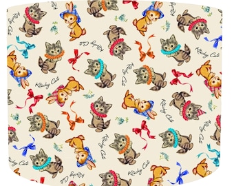 Pantalla de lámpara con forma de tambor de gatitos, decoración original para el hogar, dormitorio infantil divertido y original, regalo para amantes de los gatos, pantalla de lámpara de techo retro con gatitos, sala de juegos infantil.