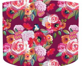 Pantalla de tambor con pájaros y amapolas, iluminación floral para dormitorio, decoración con flores llamativas, sala de estar con temática natural, lámpara de techo colgante.