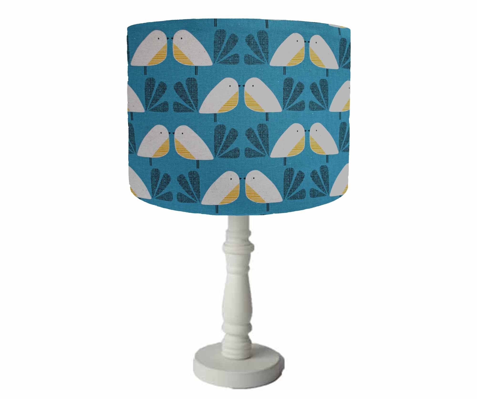 Teal Bird Lampshade Scandi Desk Lamp Shade Blue Bird Lamphade Etsy