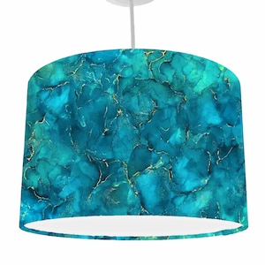 Teal Blue And Gold Statement Lampshade, Geode Theme Home Decor, Living Room Lighting, Bedside Table Lamp Shade, New Home Gift For Couple