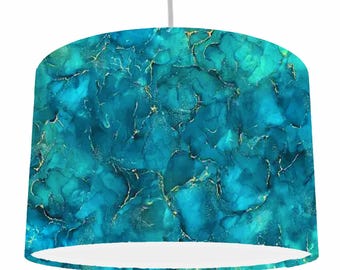 Pantalla de lámpara con diseño llamativo en azul verdoso y dorado, decoración del hogar con temática de geoda, iluminación para sala de estar, pantalla para lámpara de mesita de noche, regalo para pareja para estrenar casa.