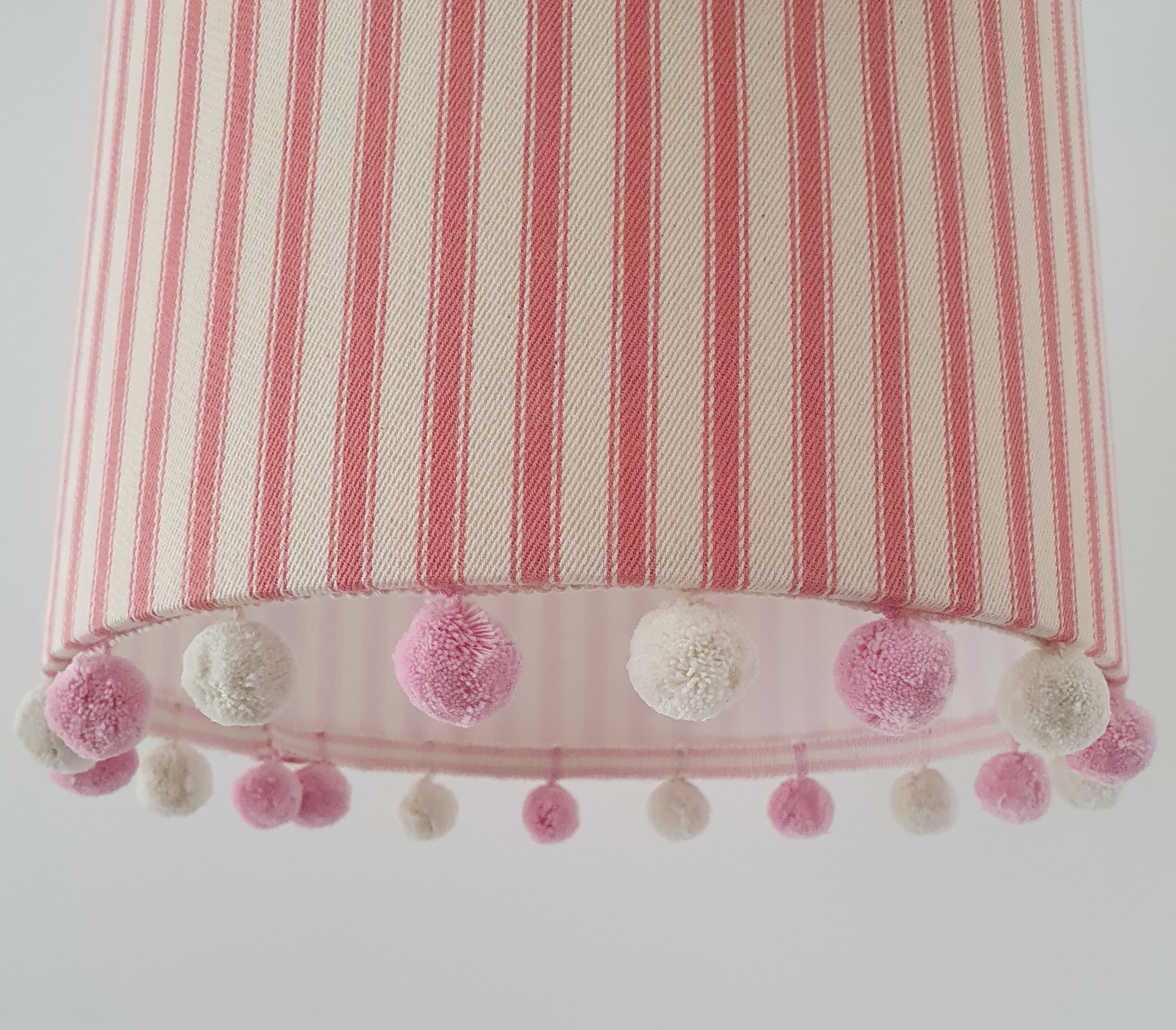 Girl Bedroom Lampshade Pink Stripe Lampshade With Pom Pom Etsy UK
