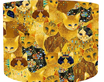 Pantalla de lámpara de gato dorada, pantalla de lámpara de tambor de techo con diseño llamativo, pantalla de lámpara con borde dorado, iluminación decorativa para amantes de los gatos, pantallas de lámpara de mesa amarillas
