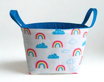 Colourful Rainbow Nursery Storage Basket, Kids Toy Bin with Handles, Fabric Nappy Caddy, Children Playroom Organiser, 3 Sizes available