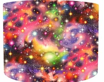 Pantalla de lámpara con forma de tambor de galaxia espacial, con temática de estrellas de colores, decoración para dormitorio infantil, diseño espacial, pantalla de lámpara de mesa para habitación infantil, nebulosa
