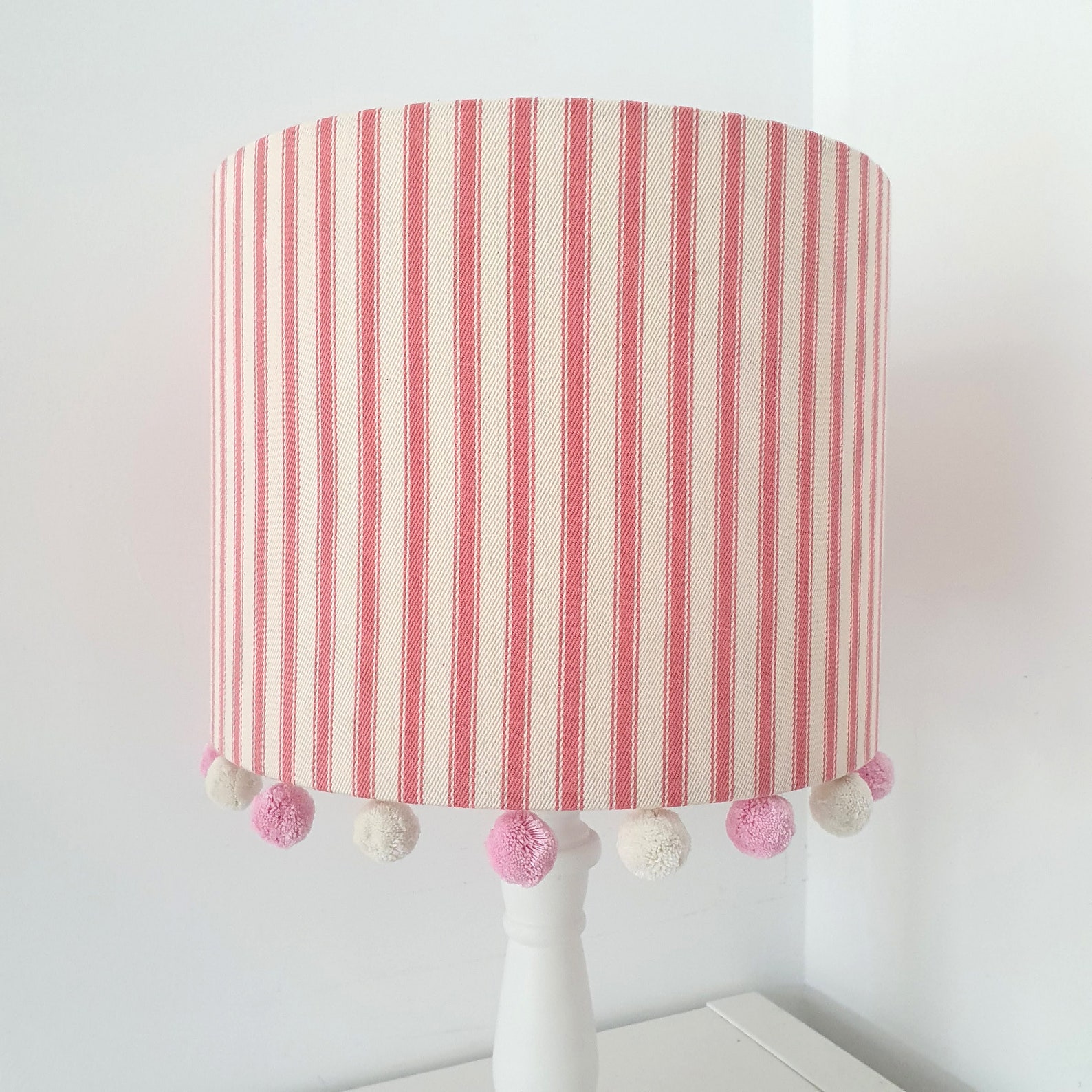 Girl Bedroom Lampshade Pink Stripe Lampshade With Pom Pom Etsy UK