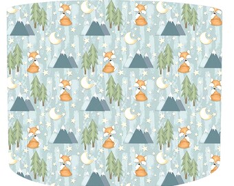 Bonita pantalla de lámpara de tambor de zorro, decoración para dormitorio infantil, habitación infantil con temática de montaña, diseño Dream Big, habitación infantil con animales del bosque, lámpara de techo infantil