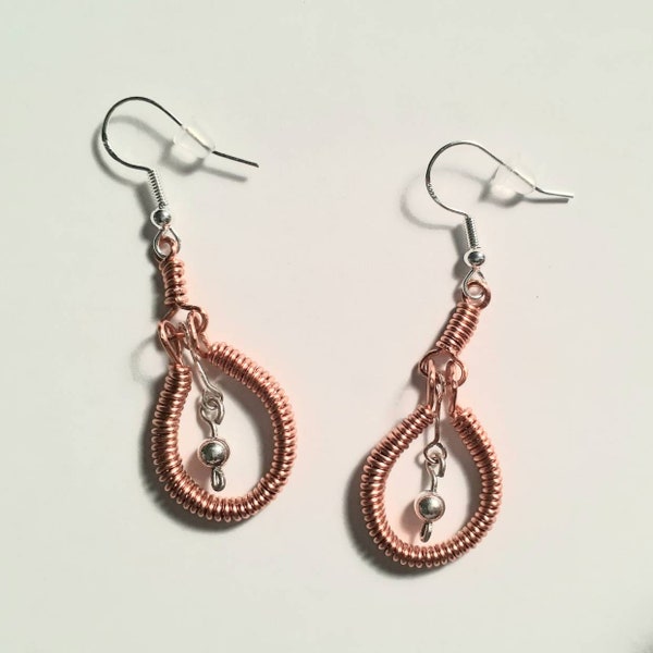 Sterling Silver Copper Wirewrap Earrings. Copper earrings. Sterling silver. Sterling silver earrings. Copper jewelry. Sterling 925 jewelry.