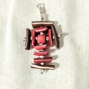 Silver Plated And Polymer Clay Cross Pendant. Polymer bead pendant. Silver bead pendant. Cross pendant. Handmade pendant. Abstract pendant.