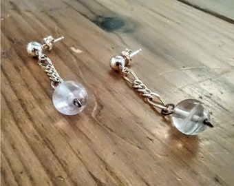 Pendientes teñidos de rosa y púrpura, pendientes con cuentas de fluorita, pendientes rellenos de oro de 14k, pendientes colgantes, gran regalo para ella. Pendientes colgantes de piedra.