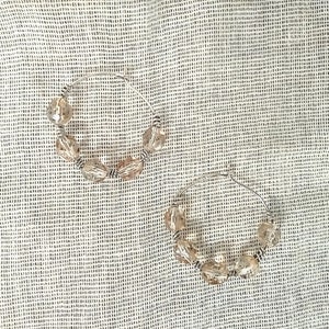 Sterling Silver Hoop Earrings. Sterling silver earrings. Glass bead earrings. Sterling silver bead earrings. Silver earrings. 925 Jewelry.