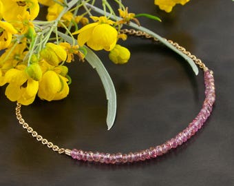 Gemstone "Joy Forever" Stacking Bracelet – Natural Faceted Pink Tourmaline Boho Bracelet – 14K Gold Filled Chain – Artisan Handmade Jewelry