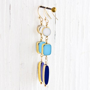 Nautical Gold Dangle Earrings – 14K Gold Filled Wire Wrapped Handmade Vintage Glass – Handmade Jewelry – Sea Inspired – Malibu Blue