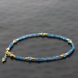 London Blue Topaz and Solid 18K Gold Bracelet – Gemstone Stacking Piece – Artisan Handmade Jewelry – Gift For Her