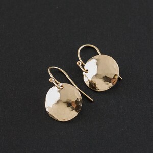 Artisan Hammered Gold Disc Earrings, Luxe, Minimal Aesthetic, Precious Metal Options Solid 14k Or 18K, Gift Boxed image 2