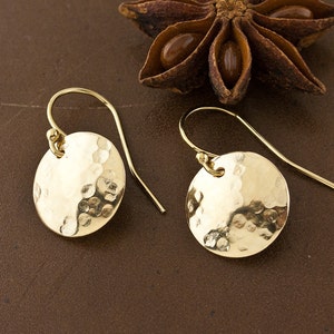 Artisan Hammered Gold Disc Earrings, Luxe, Minimal Aesthetic, Precious Metal Options Solid 14k Or 18K, Gift Boxed 14K Gold (1/2")