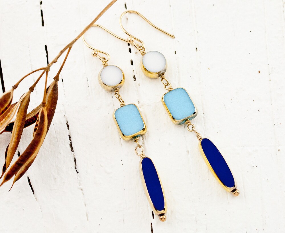 Nautical Gold Dangle Earrings 14K Gold Filled Wire Wrapped Handmade