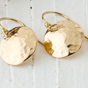 Artisan Hammered Gold Disc Earrings, Luxe, Minimal Aesthetic, Precious Metal Options Solid 14k Or 18K, Gift Boxed image 8