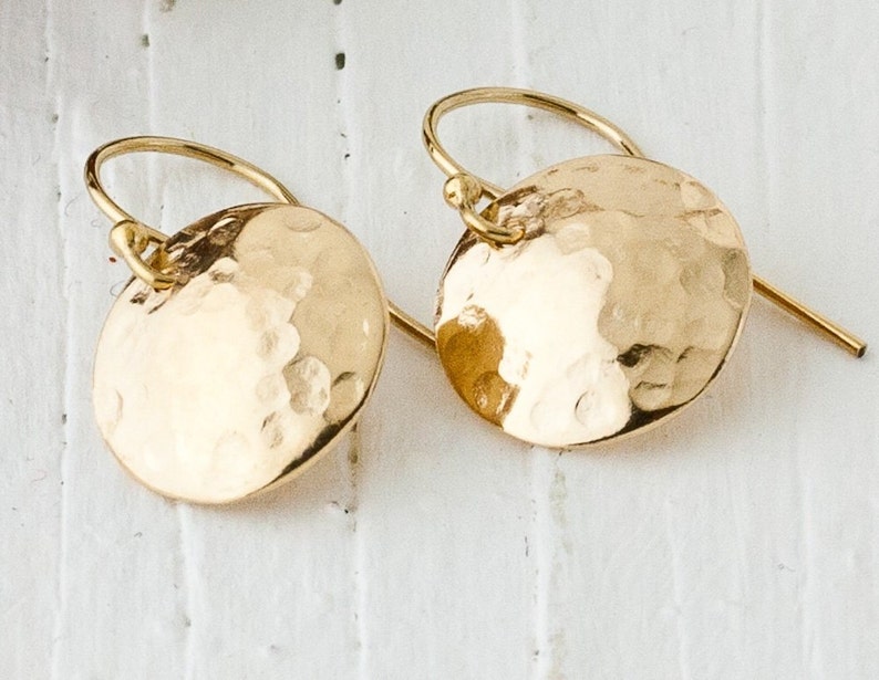 Artisan Hammered Gold Disc Earrings, Luxe, Minimal Aesthetic, Precious Metal Options Solid 14k Or 18K, Gift Boxed image 8