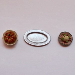1970's Dollhouse Food/  Pewter Platter /Table Setting 1:12 Scale