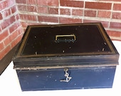Large 1800 39 s -1900 39 s Antique Toleware Document Deed Valuables Box with Lock and Keys Bankers Box Lawyers Box Larger of Two Listed