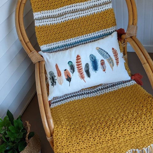 Boho mustard gold stripe crocheted throw shops afghan blanket