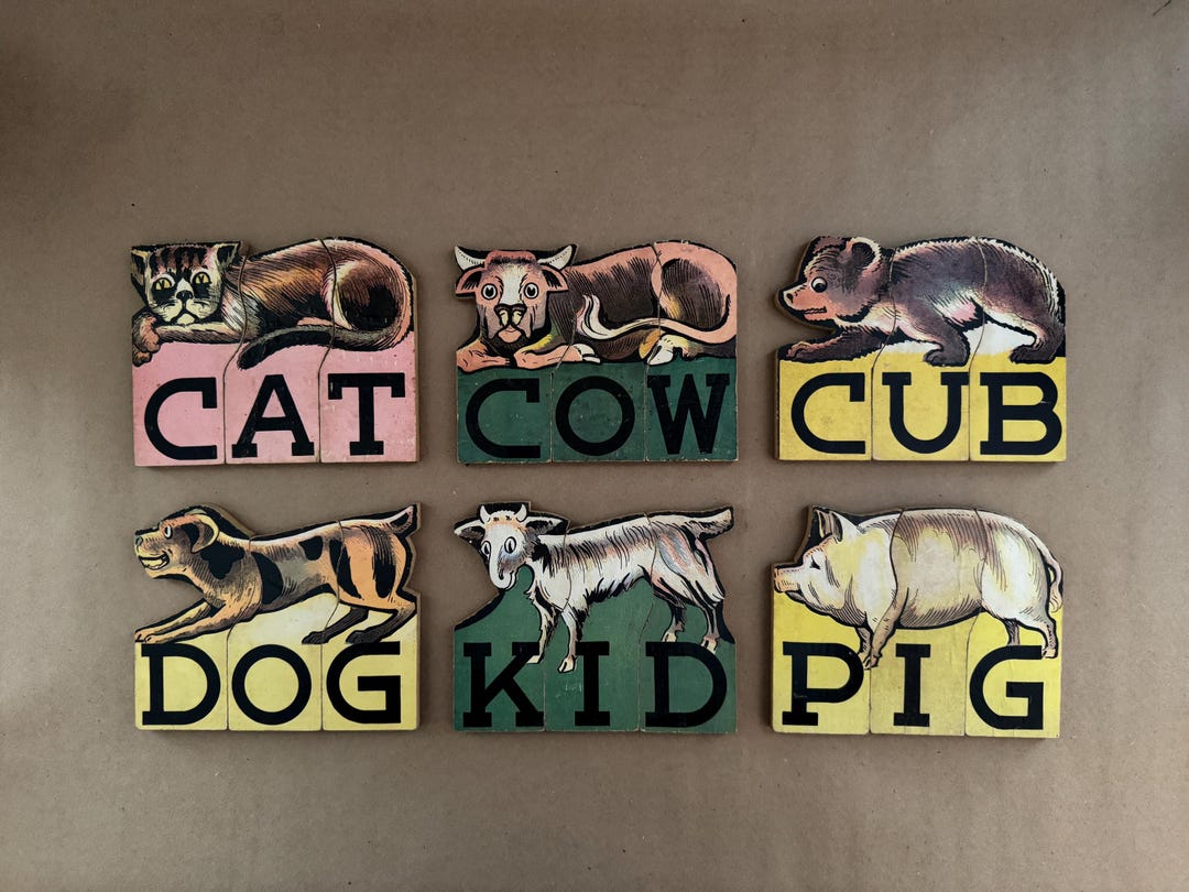 Vintage Animal Puzzles - 1950s Animal Word Wooden Puzzle Pieces - Etsy