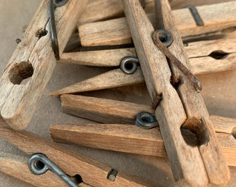 Vintage Wäscheklammern - aus Holz gefedert - etwa 7,5 cm lang - Wäscheleine - Rustikal - Wäsche - Vasenfüller - Handwerk - 7er-Set