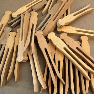 24 Vintage Wooden Flat Clothespins - Primitive Wood Pins - Approximately 4&quot; Long - Clothesline - Rustic - Laundry - Vase Filler - Set of 24