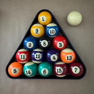 Juego de bolas de billar vintage mini de 1 1/2 pulgadas - Juego completo de 16 bolas - Estante - Juego - Exhibición